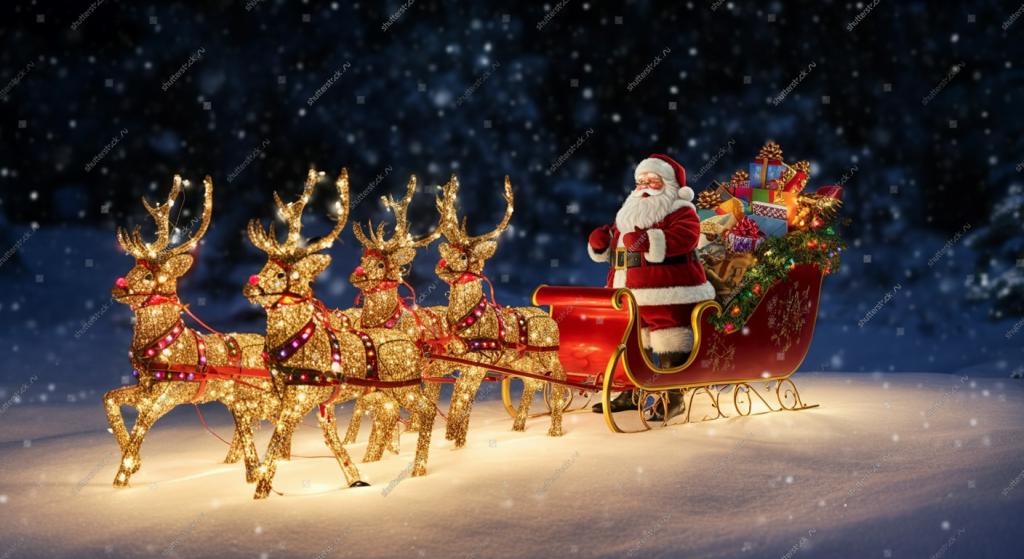 stock photo santa claus ready deliver presents on sleigh with reindeer 2534174991